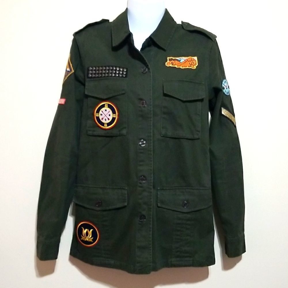 Willow & Clay Green Army Patch Jacket Sz Xs